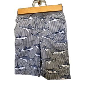Gap Kids Boys Shark Print Pinstripe Shorts Gray Size S 6-7 Drawstring Waist